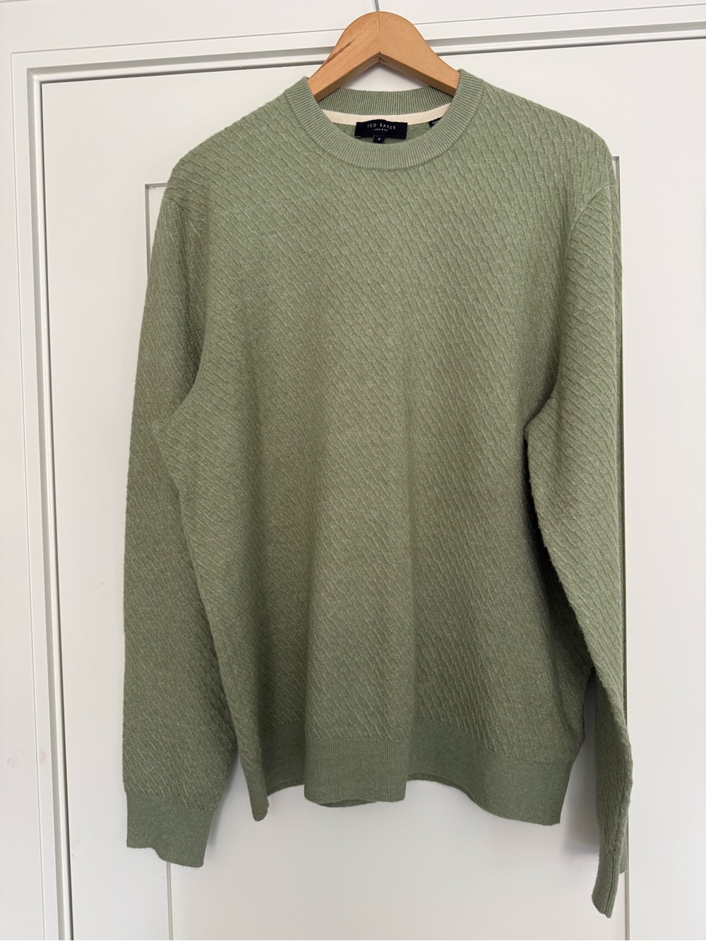 Ted Baker London Men's Sage Green Textured Crewneck Sweater Size 4 Large